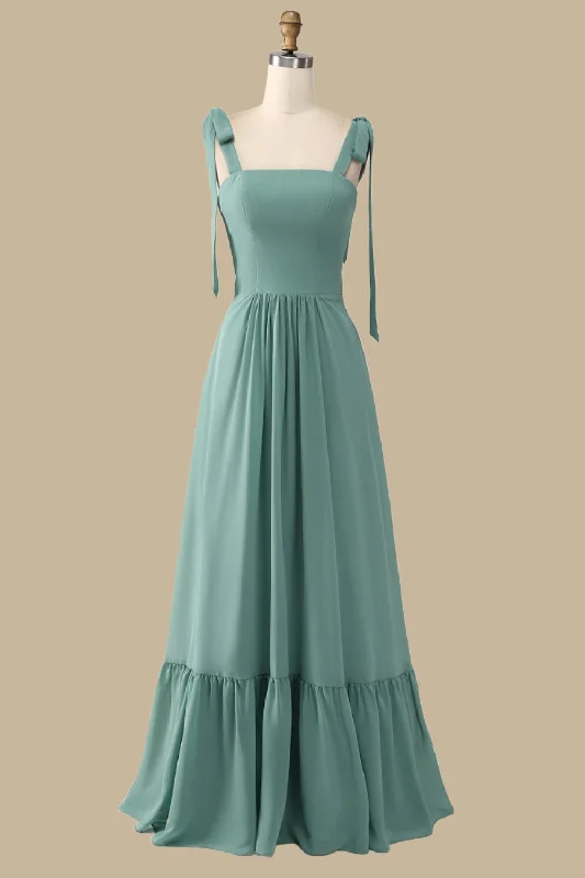 Odd Size Clearance Sale A-Line Green Maxi Dress with Bow Straps