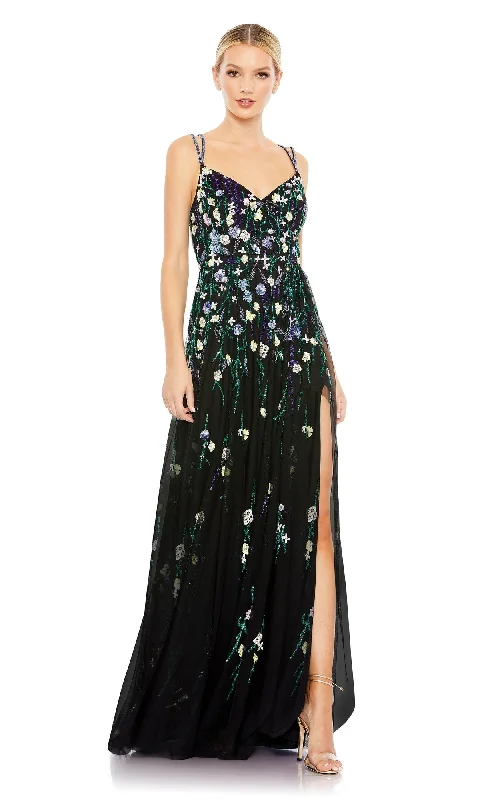 Weekend Sale Floral-Sequin Long Black Formal Dress 9172