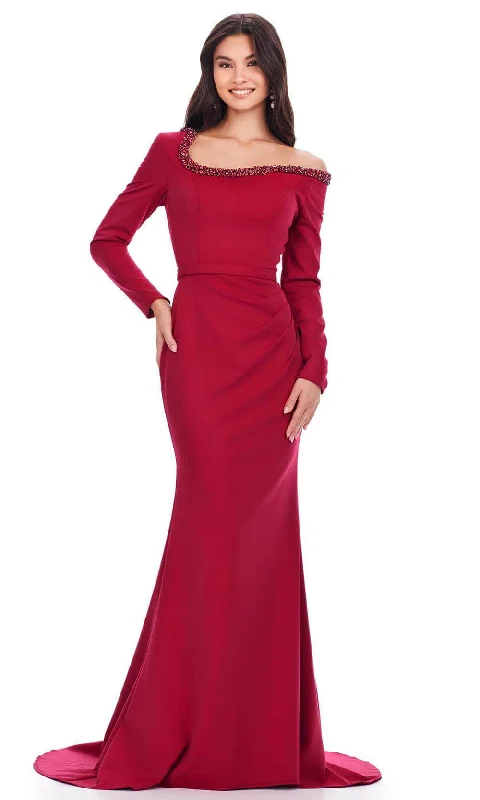 Flash Sales This Week Ashley Lauren 11450 - Beaded Trim Asymmetric Evening Gown