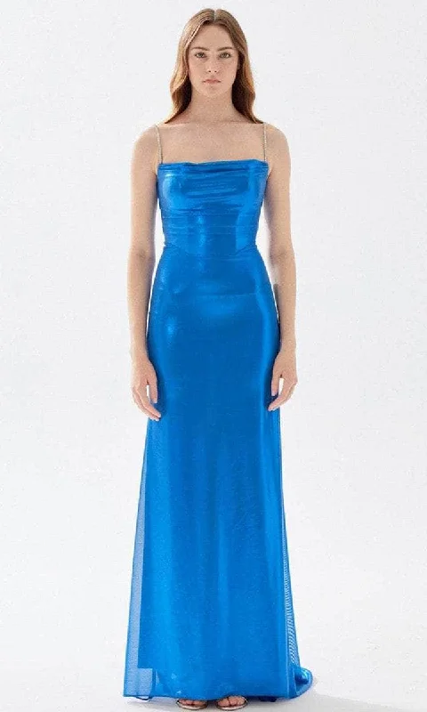 Season Offer Tarik Ediz - Straight Across Ruched Prom Gown 52057