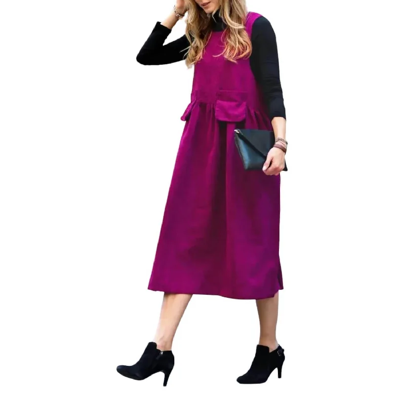 Clothing Woman Corduroy Jumper Maxi Dress In Magenta