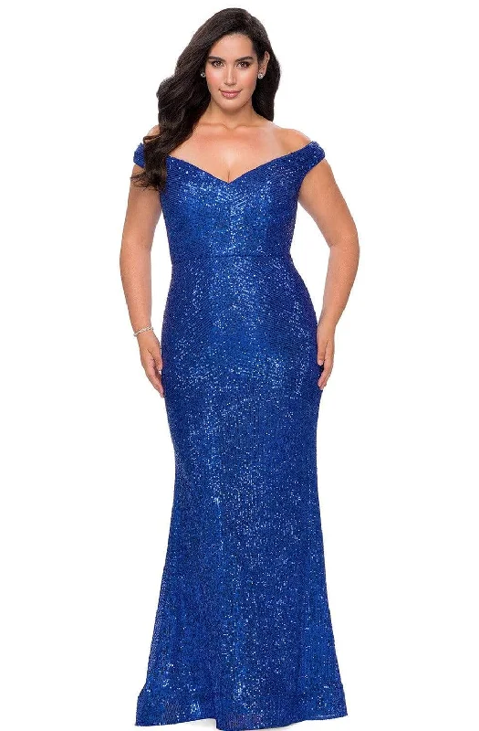 Fashion Forward La Femme - 28949 Sequined Off-Shoulder Junior Prom Sheath Gown