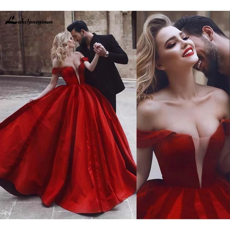 Trendy Fashion Sale Roycebridal Romantic Off Shoulder Red Sexy Wedding Dresses