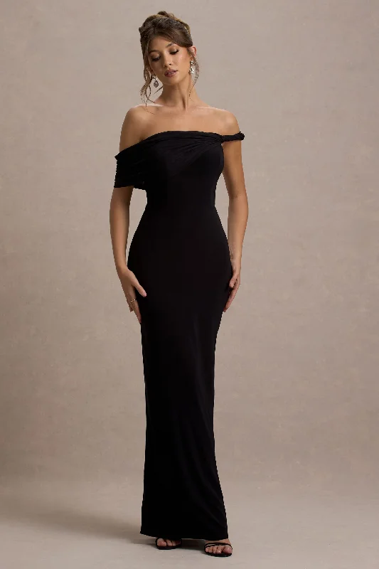 Holiday Gift Guide Sale Alonza | Black Twisted Bardot Maxi Dress