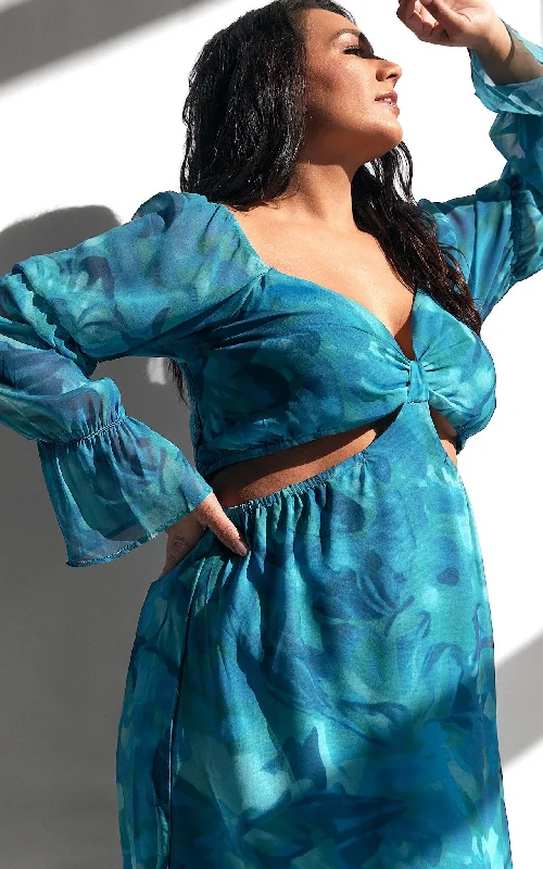 Modern Casual Clothing Burnett Maxi Dress - Blue Green Print