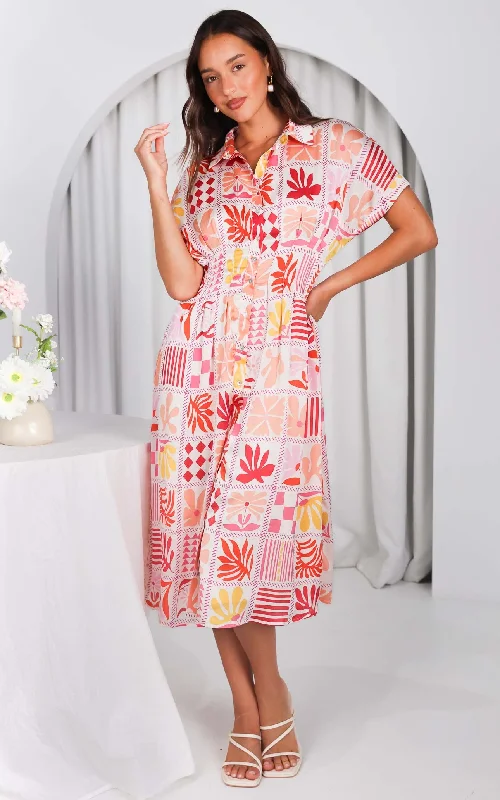 Sale Clothes Online (Preorder) Rainier Midi Dress - Pink Multi Print