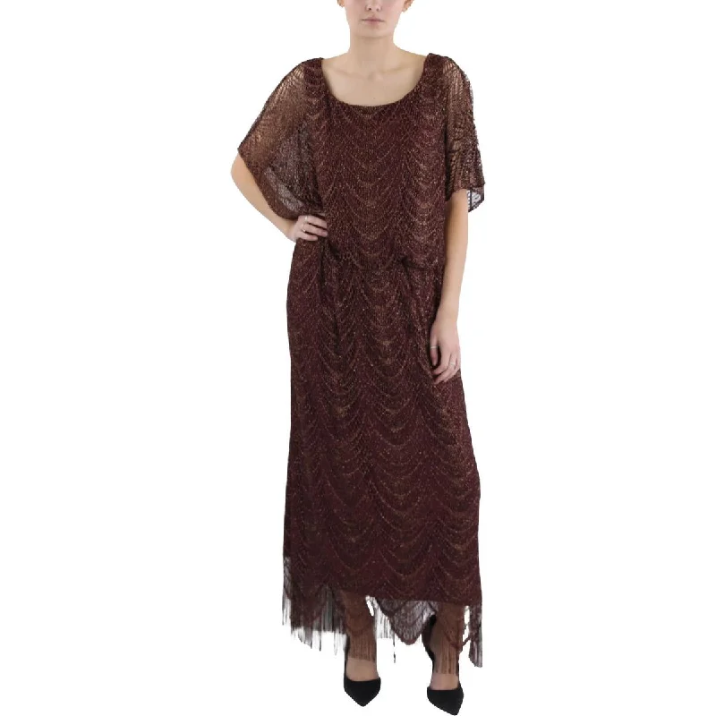 Bold Prints Casual Chic Plus Womens Full Length Fringe Maxi Dress