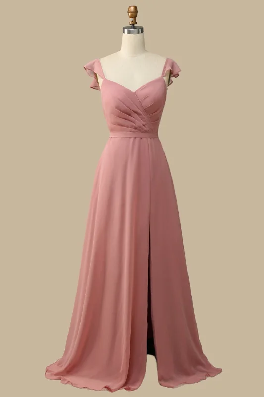 Holiday Attire Sale Dusty Rose Surplice Neck A-Line Chiffon Maxi Dress