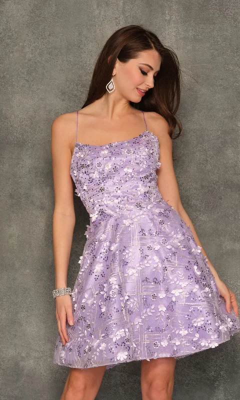 Women Wear Brands Dave & Johnny Lilac Short Floral Homecoming Dress