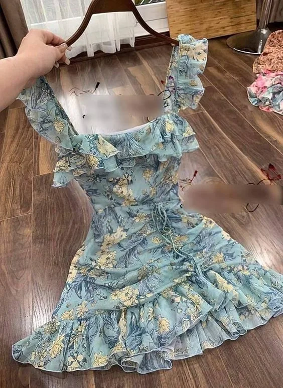 Absurdly Cheap Sale Summer Outfit Floral Dress, Short Homecoming Dress,Summer Beach Dress Y744