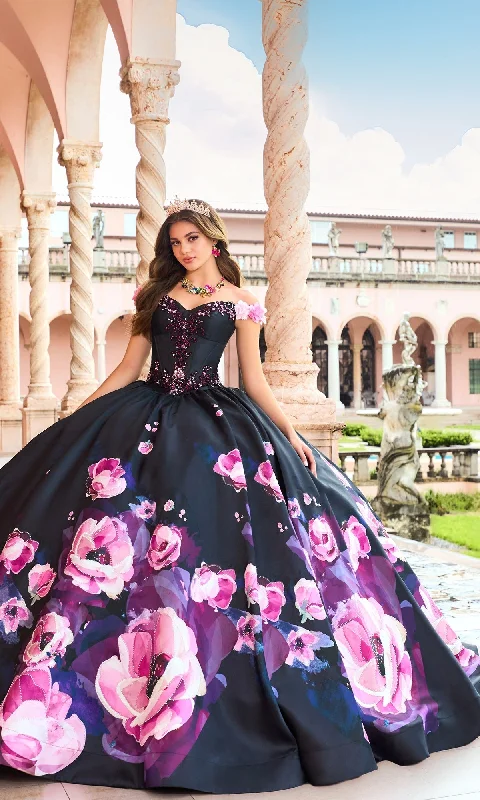 Huge Discounts This Week Pink Floral Black Quinceanera Dress: Princesa PR30151