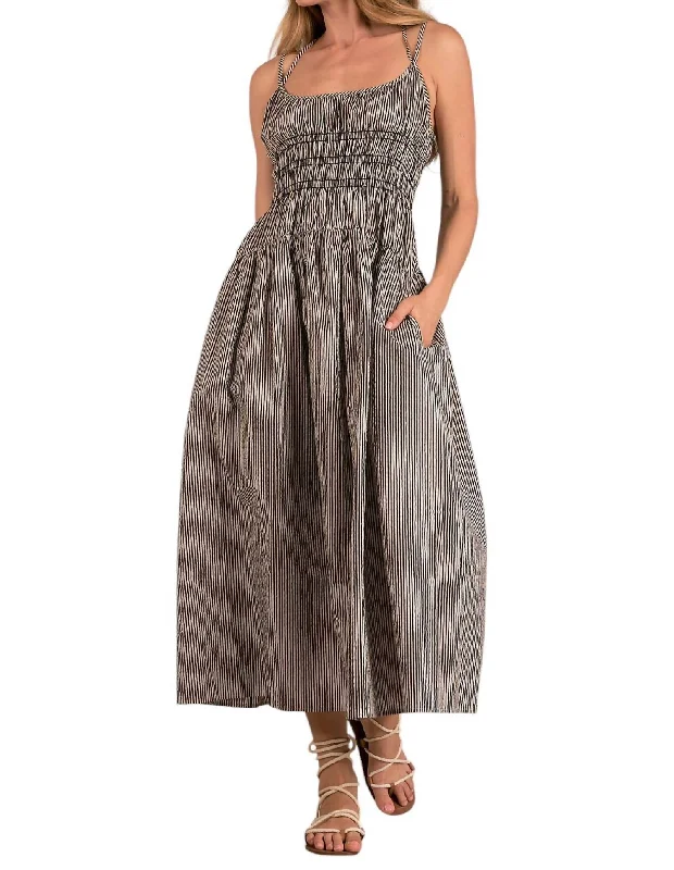 Daily Essentials Striped Spaghetti Strap Maxi Dress In Black/white