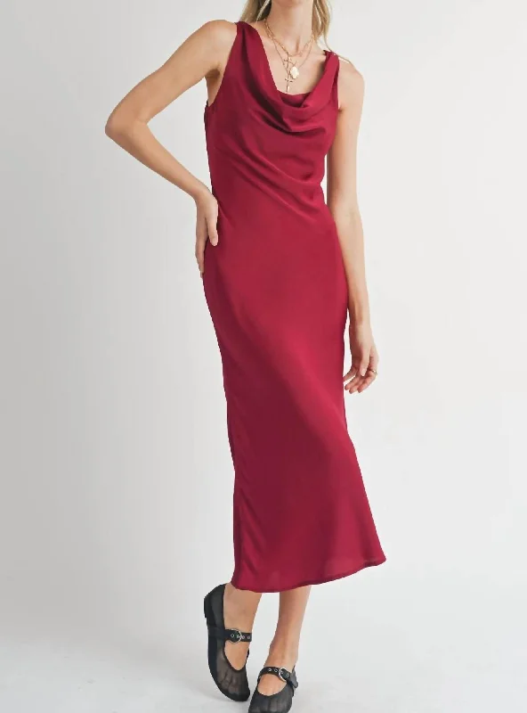 Crazy Discounts, Hurry Up Sweet Treat Cowl Neck Midi Dress In Red