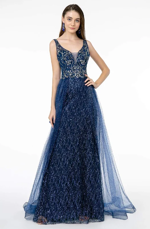 Browse Our Top Products GLS by Gloria - GL1840 Jeweled Bodice Glitter Overskirt Gown