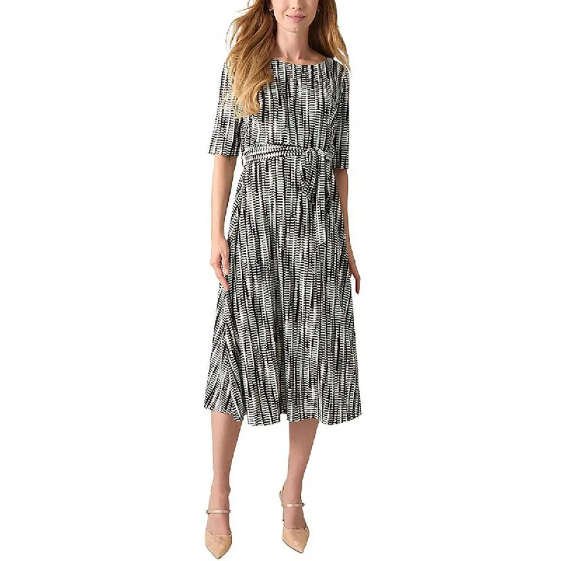 Browse Our Top Products Petites Womens Pattern Boatneck Midi Dress