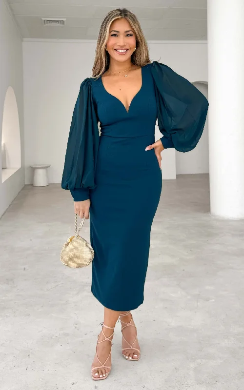 VIP Member Discount Tammy Long Sleeve Midi Dress - Midnight Blue