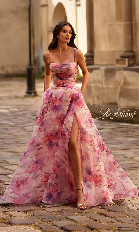 Women's Clothing Sale Pink Floral Print Prom Dress: La Femme 32686