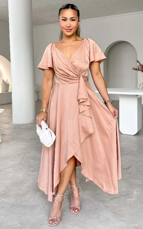 Chic Wardrobe Rossetti Wrap Maxi Dress - Rose Gold