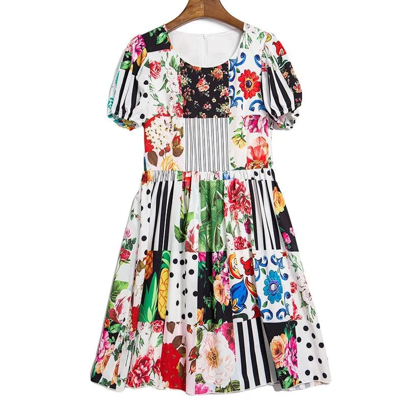 Trendy Outfits For Girls Elegant Puff sleeve Vintage Color Flower Print Mini Dress