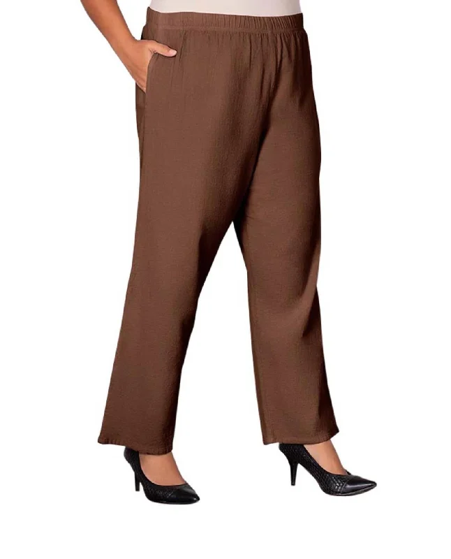 Chic Casual Style Wide Leg Crinkle Cotton Pants - Plus In Brown