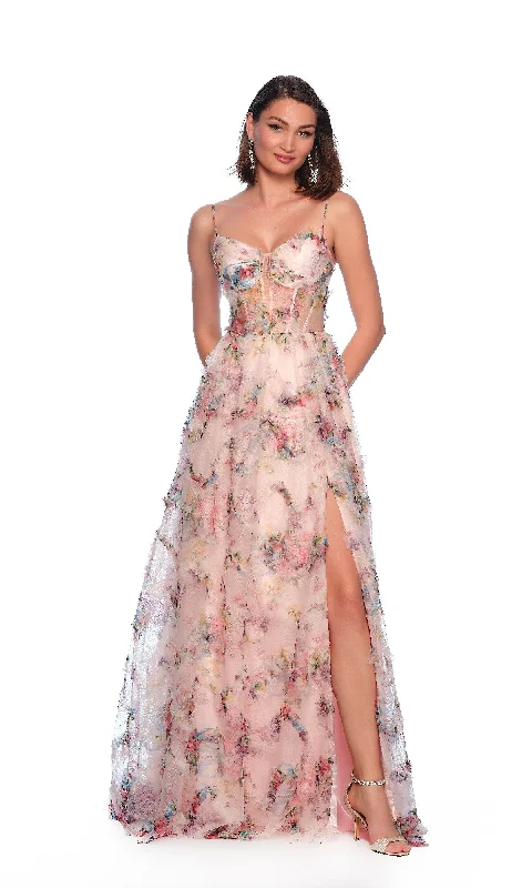 Hot Sale Pink Floral Prom Dress: Dave and Johnny 12075