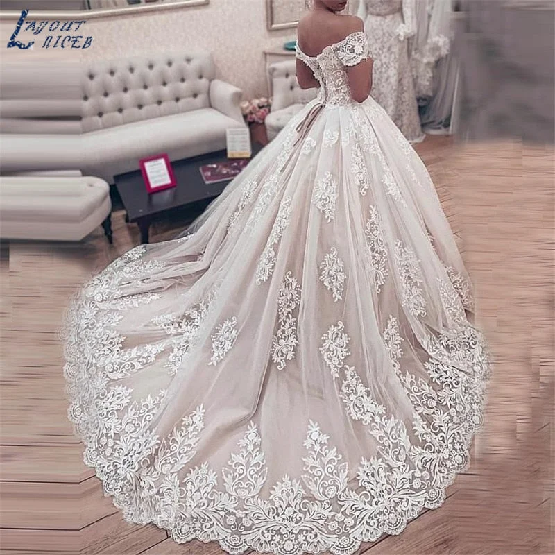 Woman Clothing Roycebridal Princess Ball Gown Wedding Dress 2021 vestido de noiva Off the Shoulder robe de mariee Lace Appliques Wedding Bridal Gown