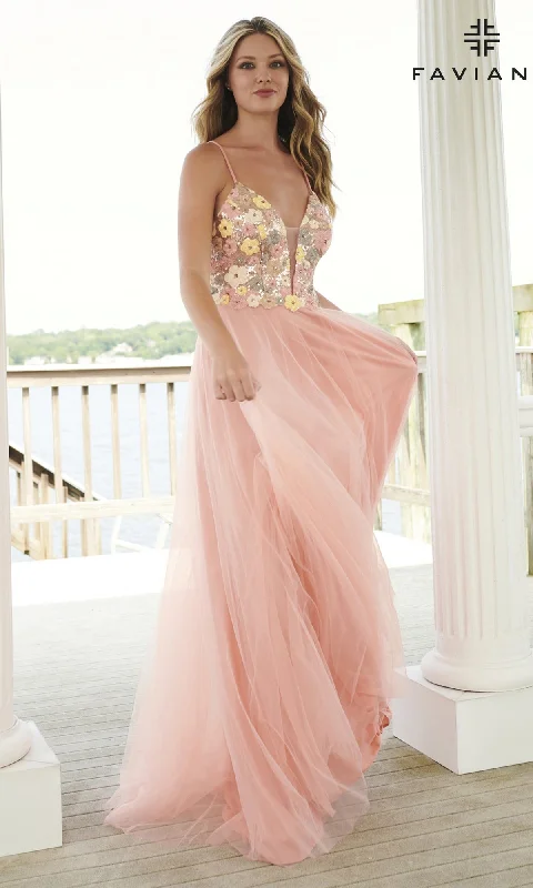 Must Haves Faviana Long Prom Dress with Sequin Floral 11001