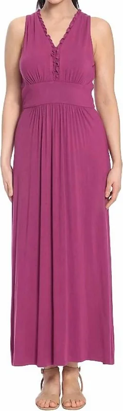 Business Casual Outfits Ruffle V-Neck Maxi Dress In Boysenberry