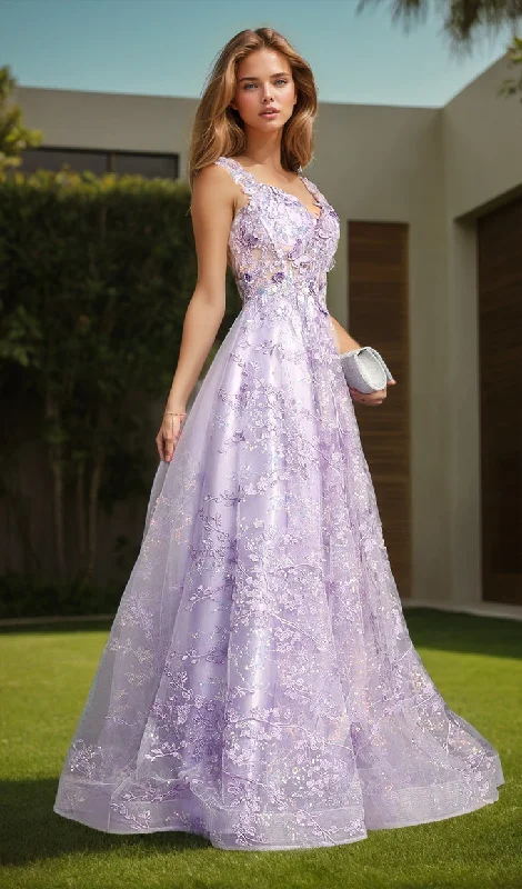 Discount Extravaganza Floral-Print Lace-Up Long Prom Dress: Chicas C818