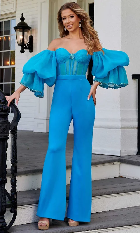 Clothes For Woman Rachel Allan 50145 - Off-Shoulder Bubble Sleeve Jumpsuit