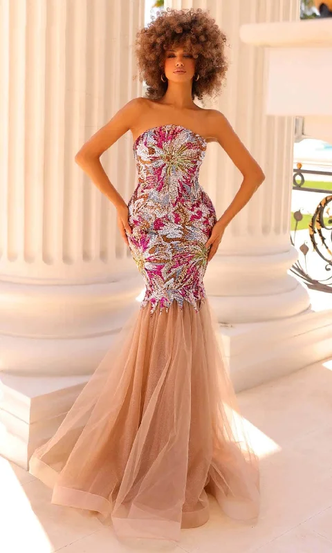 Women's Fashion Hotspots Clarisse 811050 - Multicolor Beaded Strapless Prom Gown