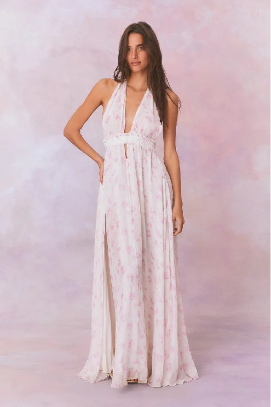 Fashion Essentials Love Fragrance Halter Maxi Dress- STERLING DUSK