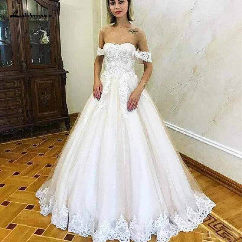 Best Online Women's Boutiques Roycebridal Off Shoulder Princess Bridal Gown Vintage Lace Appliques Wedding Dresses