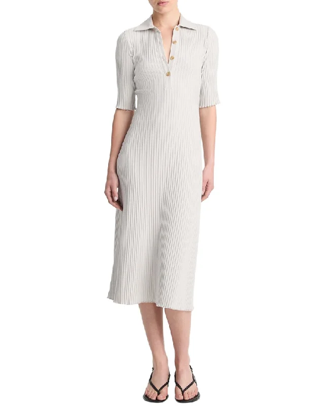 Clearance Sale Online Vince Rib Elbow-Sleeve Polo Midi Dress