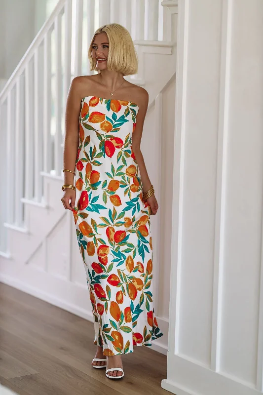 Embrace New Fashion In the Grove Maxi Dress - White, Orange and Green