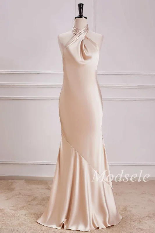 Eco Friendly Fashion Sale Halter Mermaid Maxi Dress in Champagne