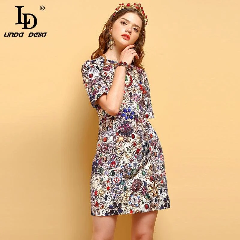 Outfits For Girls Gorgeous Crystal Beading Printed Elegant Vintage Mini Dress