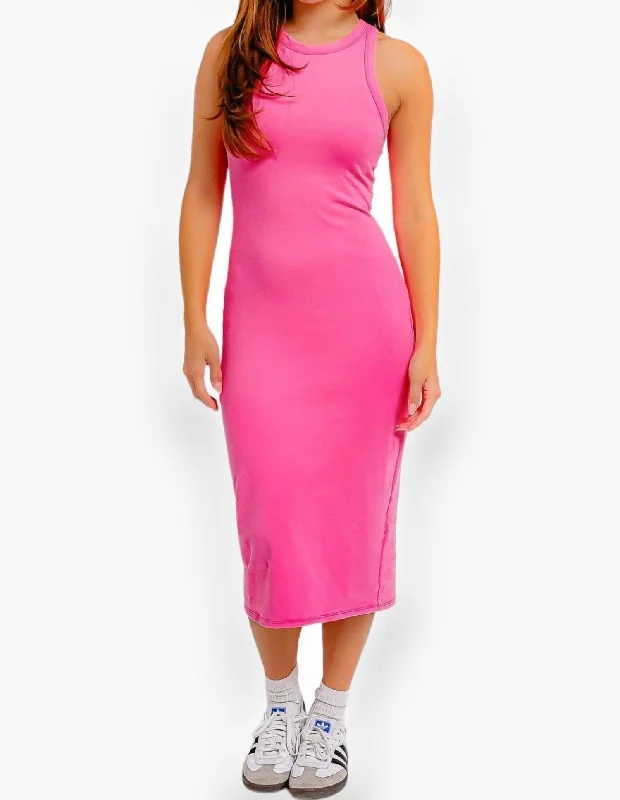 Preppy Style Angie Racer Back Midi Dress In Hot Pink