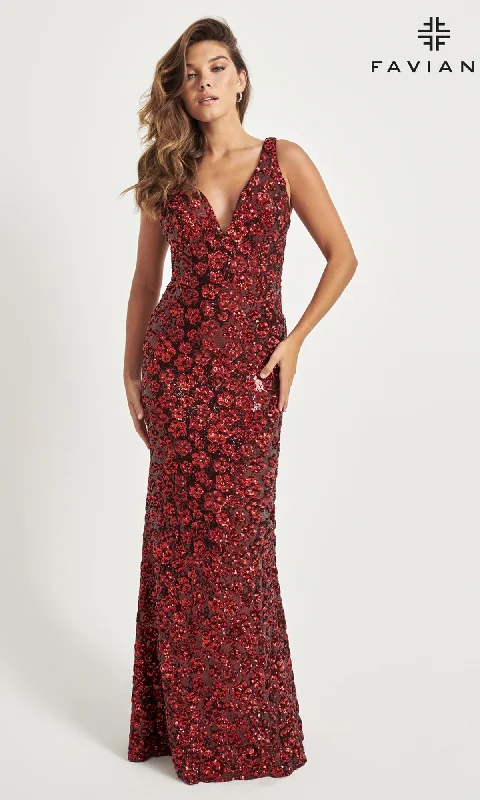 Holiday Attire Sale Sequin-Floral Faviana Long Prom Dress 11038