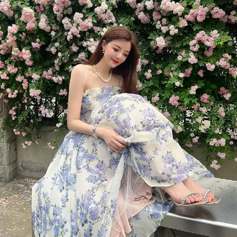 Discover Now French Floral Dress Women's Summer Dress,Stuuning A-line Long Prom Dress  Y1454