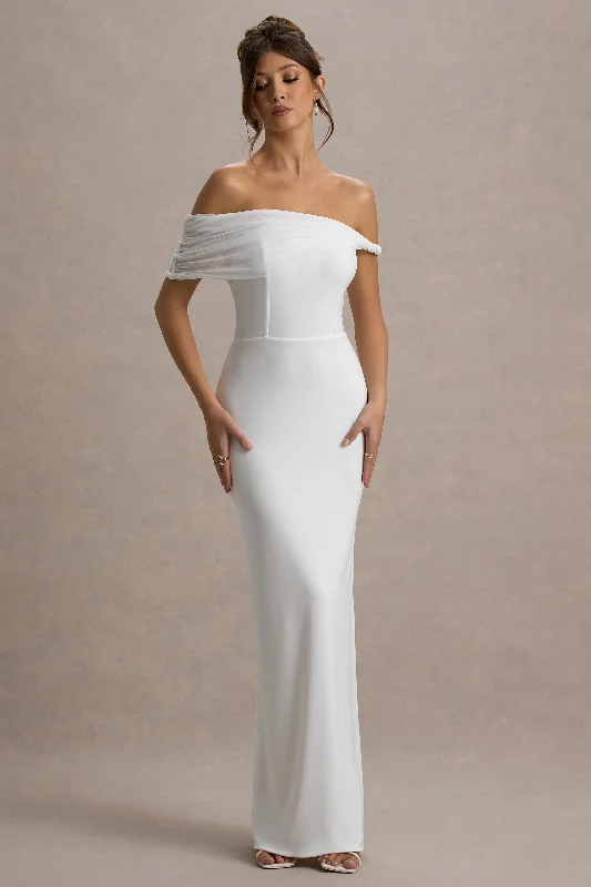 Flash Discount Alonza | White Twisted Bardot Maxi Dress