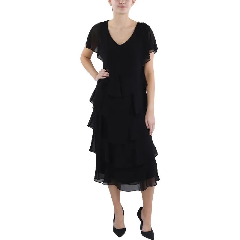 Clothing Store Womens Below Knee Ruffled Midi Dress