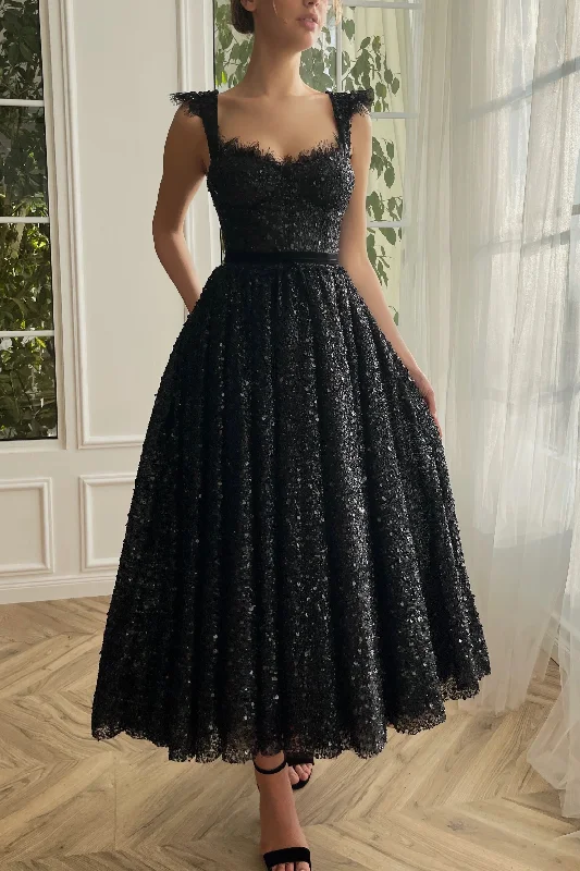 Hot Brand Discounts Black Sequin Beaded Midi Dresses, Luxury Formal Dresses, Party Dresses, Newest Prom Dresses