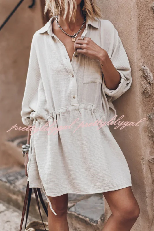 Glamorous Evening Wear Sachin Linen Blend Adjustable Bands Pocket Oversized Shirt Mini Dress