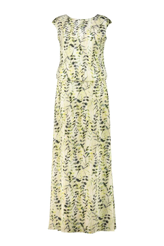 Weekend Sale ADONIDIA OLIVE PATTERN SILK MAXI DRESS