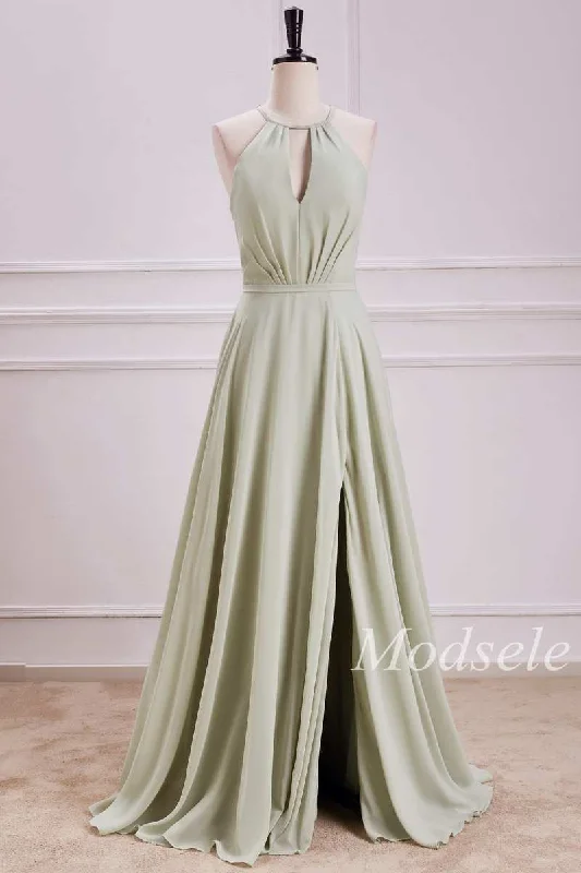 Exquisite Women's Wear Sale Keyhole Tie-Back A-Line Maxi Dress with Slit