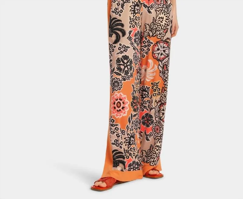 Best Deals Of The Season Wedi Print Palazzo Pants Ourika Gardens Theme In Bright Ochre Color 447