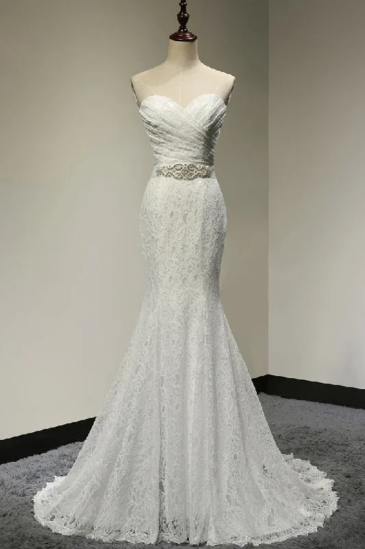 Holiday Special Offers Sweetheart Mermaid Lace Wedding Dresses with Belt BO7