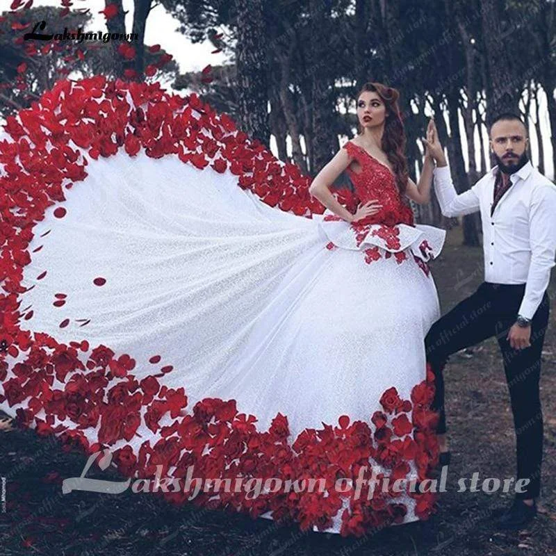 Seasonal Trends Roycebridal Red And White Vintage Wedding Dress Lace Bridal Gown