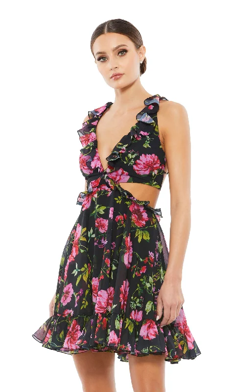 Women's Fashion Clothing Floral-Print Short Ruffled Party Dress 9155